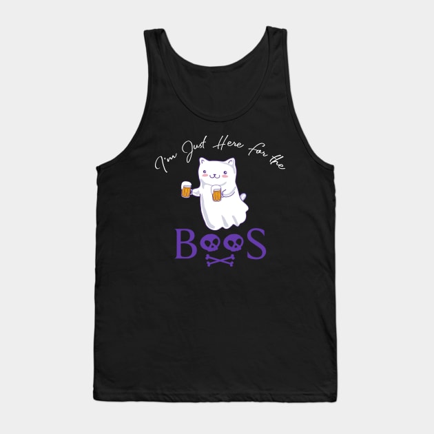 Cute Cat Ghost Halloween I'm Just Here For The Boos Tank Top by anubis1986